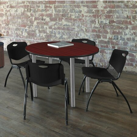 KEE Round Tables > Breakroom Tables > Kee Round Table & Chair Sets, 36 W, 36 L, 29 H, Mahogany TB36RNDMHBPCM47BK